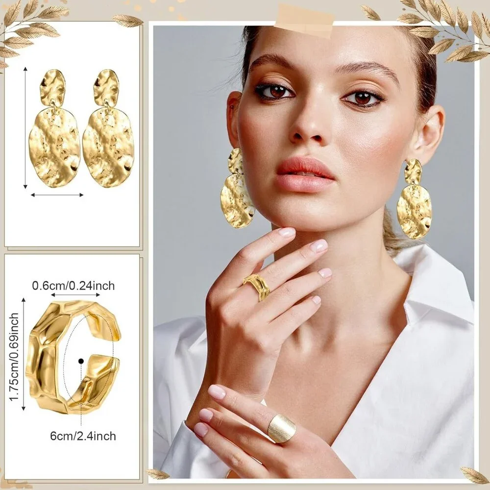 3 Pcs Jewelry Gifts Set Bracelets Earrings Ring Cuff Bangle for Women Wedding Bi_3